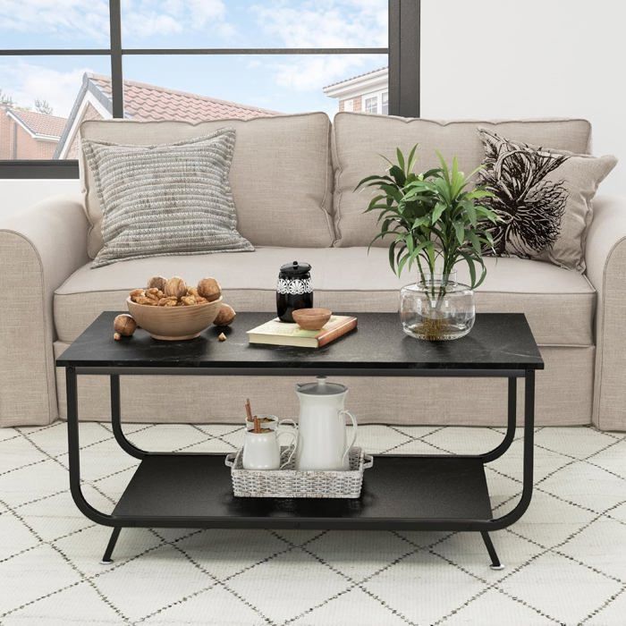 Table Basse Plateau Marbre Et Verre Piètement Métal 80x80x45 Cm Occasion