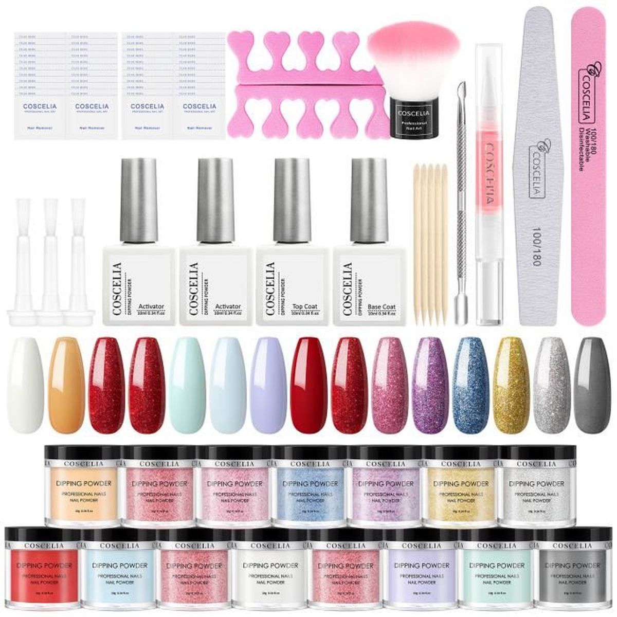 COSCELIA Kit Vernis Poudre Ongle, Dip Powder Poudres, Poudre à Tremper Pour Ongles Pas Besoin De