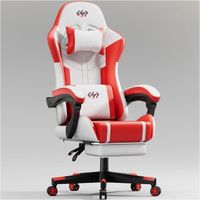 HLONONE Chaise Gaming, Siège de Bureau réglable, Fauteuil Gaming avec Repose-Pieds télescopique, Blanc et Rouge
