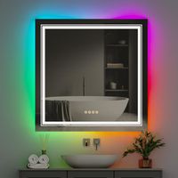 Miroir Salle de Bain Lumineux Mural LED RGB Anti buee Miroir Mural avec Interrupteur Tactile 9 Mode d'Eclairage Carrée 80 x 80 cm