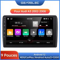 Gearelec Autoradio 9 Pouces Android pour Audi A3 2002-2008 avec carplay Andriod Auto GPS Navigation Bluetooth WiFi RDS 2+32GO