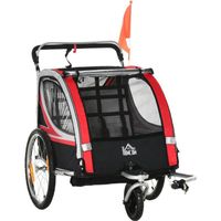HOMCOM Remorque vélo pour Enfant 2 en 1 Convertible Jogger Poussette capacité 26,4 kg avec réflecteurs et Drapeau - 2 Places - Rouge