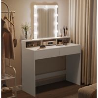 Coiffeuse, Miroir LED à Luminosité Réglable, 2 Tiroirs et 3 Compartiments, 100 x 40 x 145 cm, Blanc