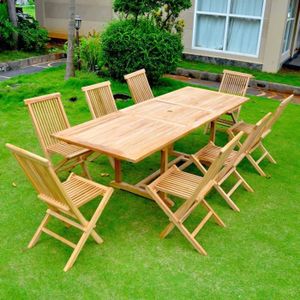 Ensemble table et chaise de jardin KAJANG - Salon de jardin Teck massif 8 personnes -