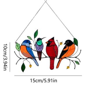 CARILLON À VENT Ornements d'oiseaux multicolores en acrylique,panneau Suncatcher,tentures de fenêtre,vitrail,décoration d'intérieur- four birds