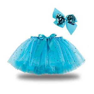 JUPE Enfants Filles Party Dance Ballet Costume Splice Star Sequin Tulle Jupe + Arc Épingle À Cheveux Bleu
