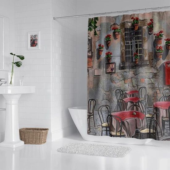 Rideau De Douche En Tissu Imperméable Avec Ourlet Renforcé