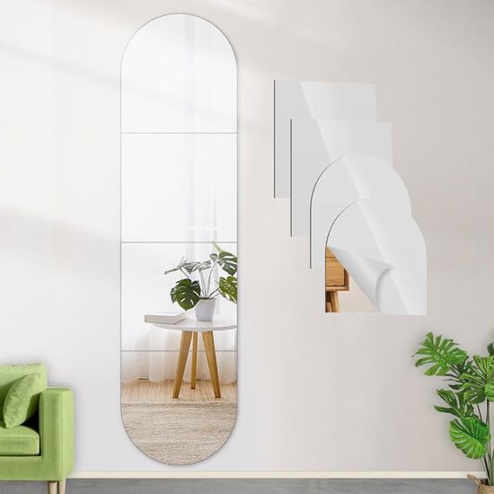TSKDKIT - Miroir Mural Ovale Autocollant 40x30 Cm Sans Cadre - Pour Salle De Bain, Chambre, Couloir - Installation Facile Sans Perçage