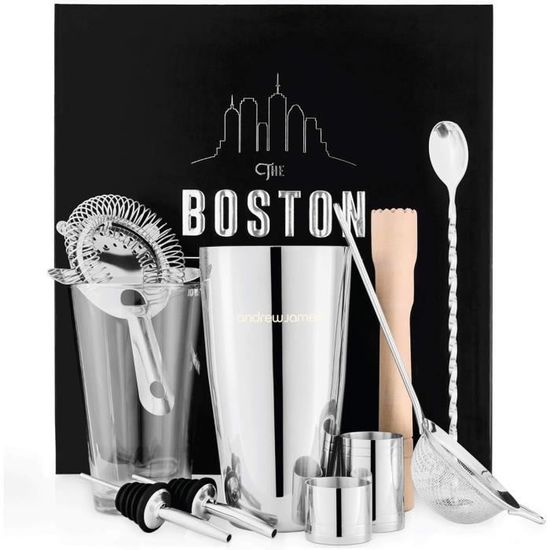 Ensemble Cocktail Boston Shaker 11 Pièces – VB VINOBRAVO, Inox Doré, Avec Recettes