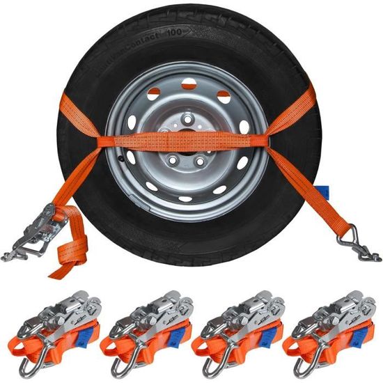 Sangle A Cliquet 50mm Rebadis Lot 4X Sangle De Roue Porte Voiture, Largeur 50mm, Capacité 5250 Kg, Sangle à Cliquet Arrimage 3 Points Pour Transport Voiture Rallye, De Collection, De Circuit Lot