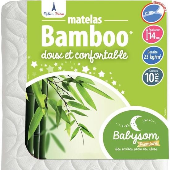 Matelas Bébé Bamboo 60x120 Cm - Housse Viscose De Bambou, Mousse Certipur 18kg/m3, 10 Cm D'épaisseur, Fabrication Française, Sans Traitement Chimique