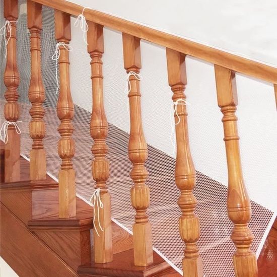 Filet De Protection Pour Escalier Et Balcon - 3m X 79cm, Maille Fine 0,5cm, 15 Boucles Et 25 Cordes (Blanc)