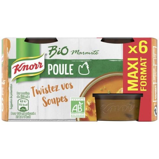 KNORR Bouillon marmite poulets Bio la boite de 6 cubes 156g