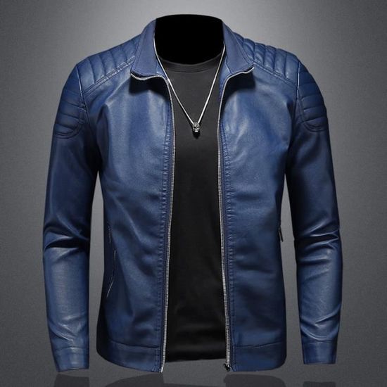 Veste en cuir bleu discount homme