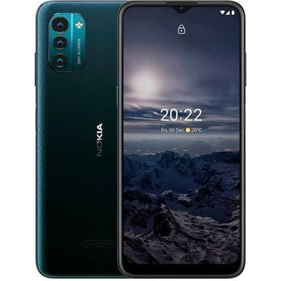 Smartphone NOKIA G21 de couleur bleue (bleu nordique) avec écran 6,5" HD+ 90 Hz, 720 x 1600 pixels, Android, 4G, Dual SIM, CPU