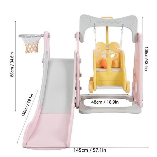 Glissoire 4-en-1 pour tout-petits de Qaba avec griffe, panier de basketball et espace de rangement, ensemble de jeu pliable pour enfants pour activités intérieures extérieures, crème | Best Buy Canada