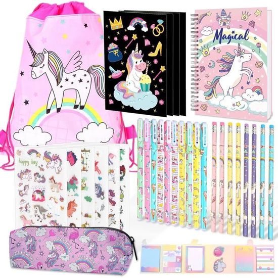 Kit Scolaire Licorne Kit Papeterie Licorne Anyfirst - 37 Pièces | Trousse, Cahier, Stylos | Cadeau Fille 7-12 Ans Kit Coloriage Enfant