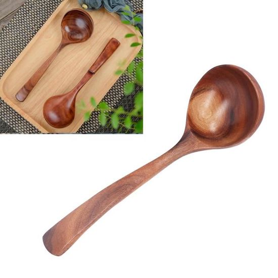 Louche En Bois De Teck Massif – Grande Cuillère à Soupe Profonde Avec Long Manche, Écologique Et Élégante Pour Cuisine