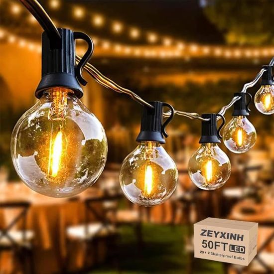 Guirlande Lumineuse LED G40 12m - 25 Douilles, IP45, Connectable, Intérieur/extérieur