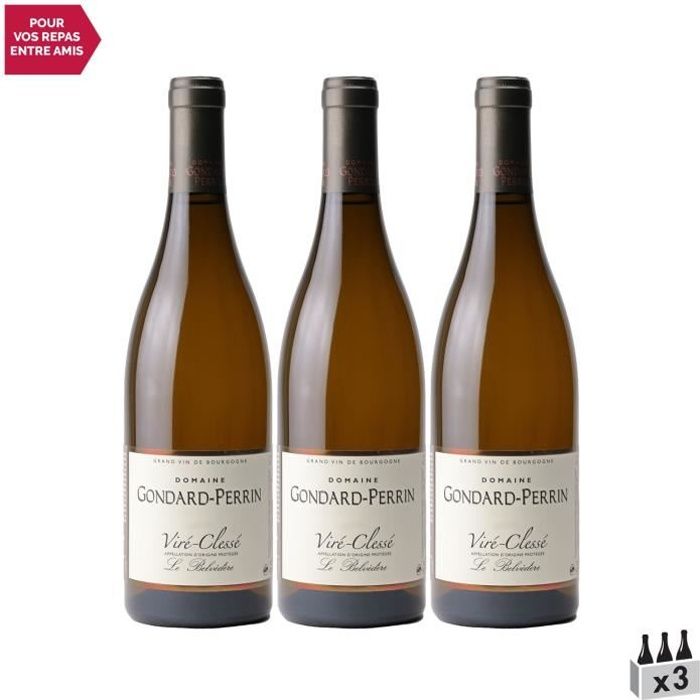 Viré-Clessé Le Belvédère Blanc 2019 - Lot de 3x75cl - Domaine Gondard Perrin - Vin AOC Blanc de Bourgogne - Cépage Chardonnay