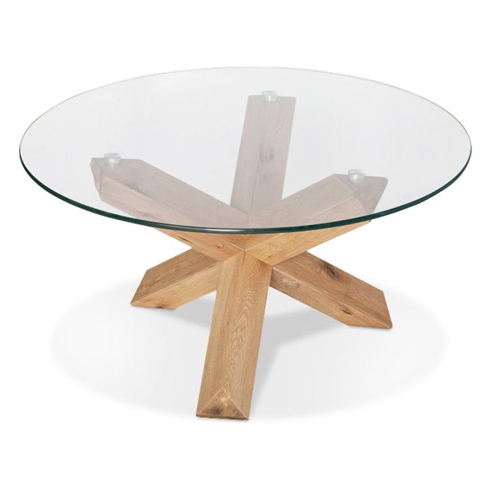 Table basse de salon 'MAGIK' ronde en verre et bois massif