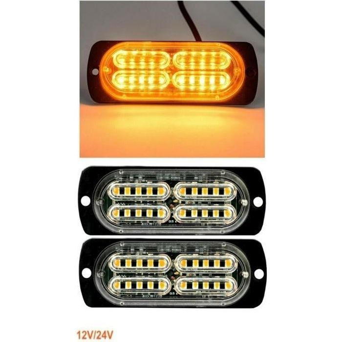 Lot De 2 Feux Lateraux Orange Flash Clignotant Stroboscopique 20 LED 12-24V 10W