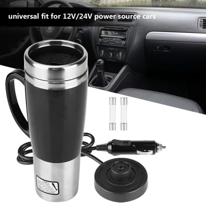 Bouilloire de voiture, Bouteille isotherme chauffante électrique en acier inoxydable voyage chauffage tasse café thé noire 12v