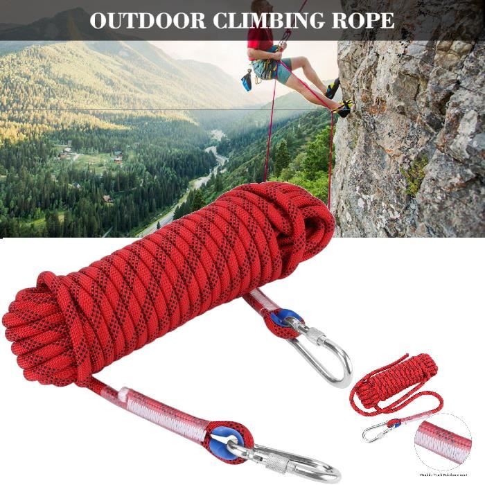 10M Corde De Sécurité d'escalade Extérieure Alpinisme Sauvetage Corde avec Mousquetons, pour Randonnée,L'alpinisme