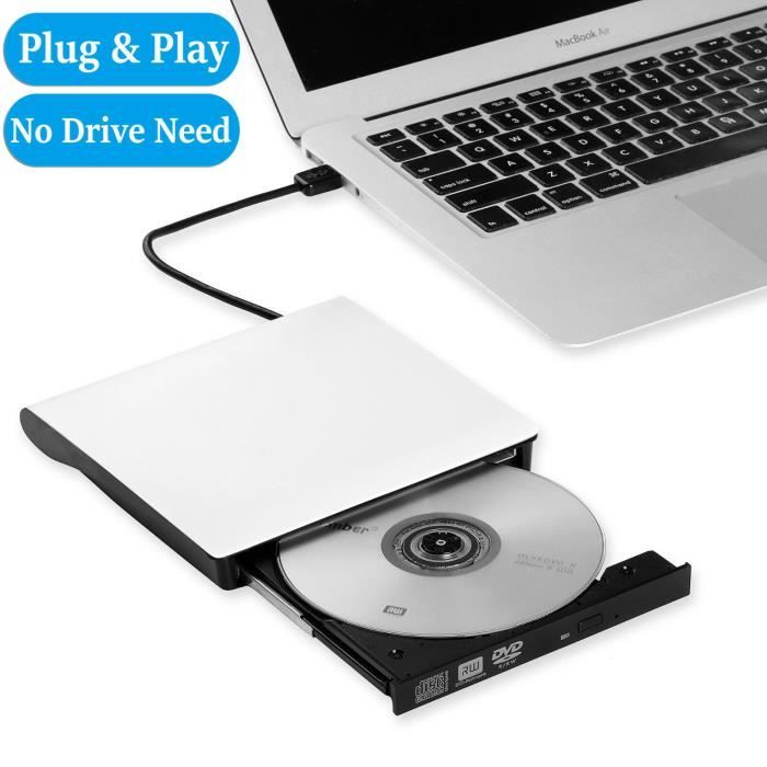 Lecteur Graveur DVD CD Externe USB 3.0 Ultra Slim Portable- Graveur Lecteur Externe Drive DVD ROM CD USB CD Player RW Writer/Rewrite