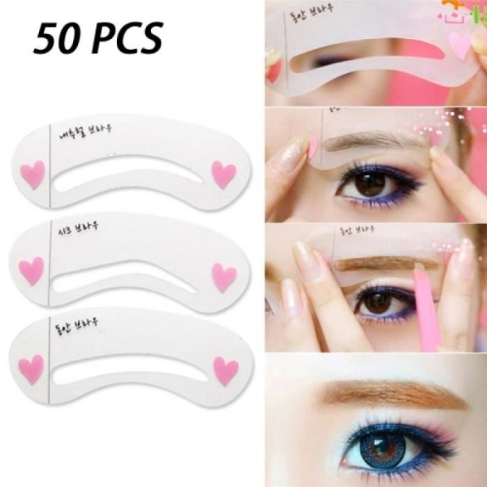 Coffret De Maquillage - 50 Pièces 3 en 1 outils de modèle de forme de pochoir de sourcil