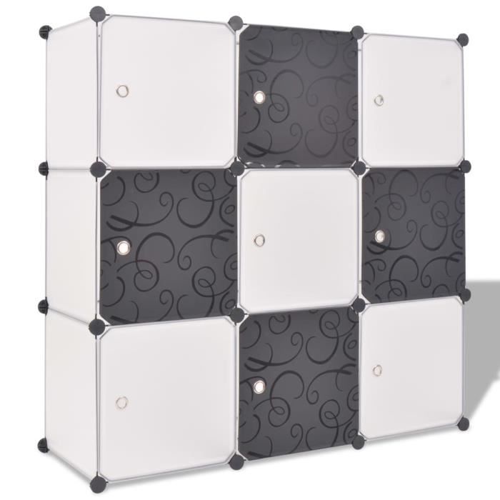 Organisateur de rangement cube avec 9 compartiments Noir-Blanc