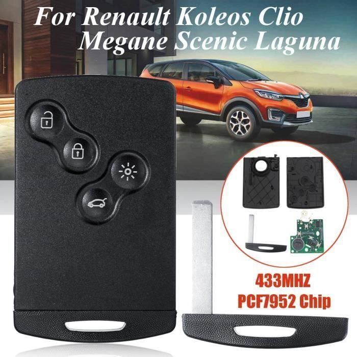 4 Bouton Clé à distance de puce 433Mhz PCF7952 w - batterie pour Renault Koleos Clio Megane Scenic Laguna Gr69750