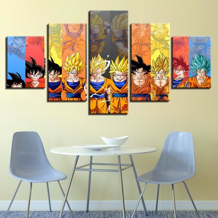 LB0547 Art mural moderne Photo en direct toile peinture 5 panneau dessin animé Dragon Balls personnage décor mural modulaire Animati