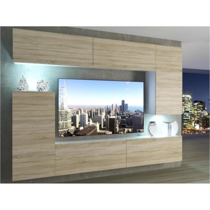 SLIDE - Ensemble meubles TV - Unité murale style moderne - Largeur 250 cm - Mur TV à suspendre - Aspect bois - Sonoma