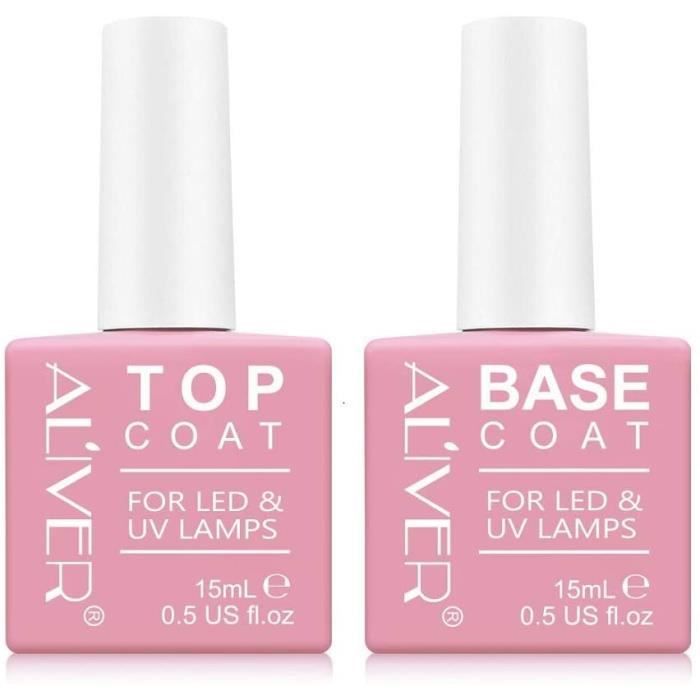 2x15ml Top Base Coat Semi Permanent UV LED Soak Off Vernis à Ongles Base et Top Coat Vernis Gel Nail Polish Set Manucure Kit