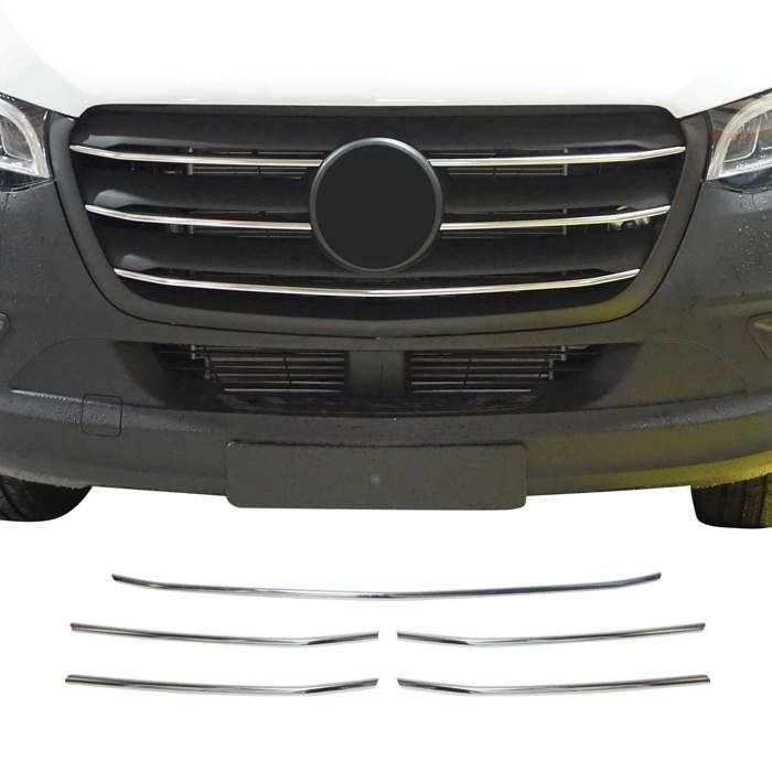 Capot - Grille - Kit Feux - Baguettes de Grille de Calandre Mercedes-Benz Sprinter 2018-22 Inox Chromé 5 Pcs
