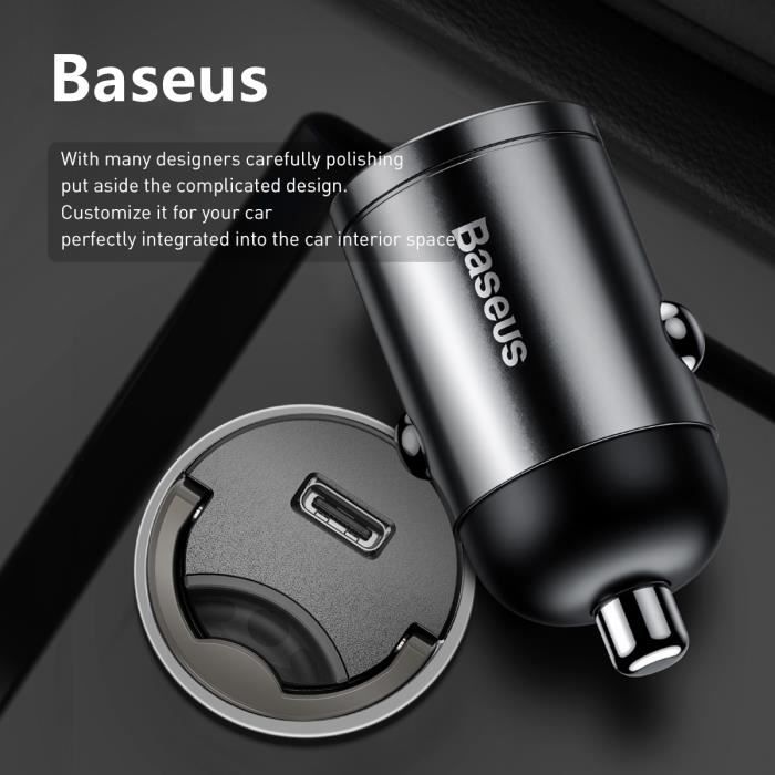Baseus Mini Chargeur de voiture allume-cigare Type C PD Charge Rapide USB QC 4.0 compatibles pour Type C PD Charge Rapide Appareil