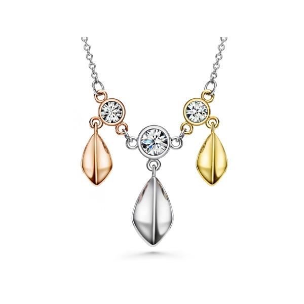 Collier 3 Ors Jaune, Blanc et Rose, Cristal Swarovski Elements Blanc et Plaqué Rhodium