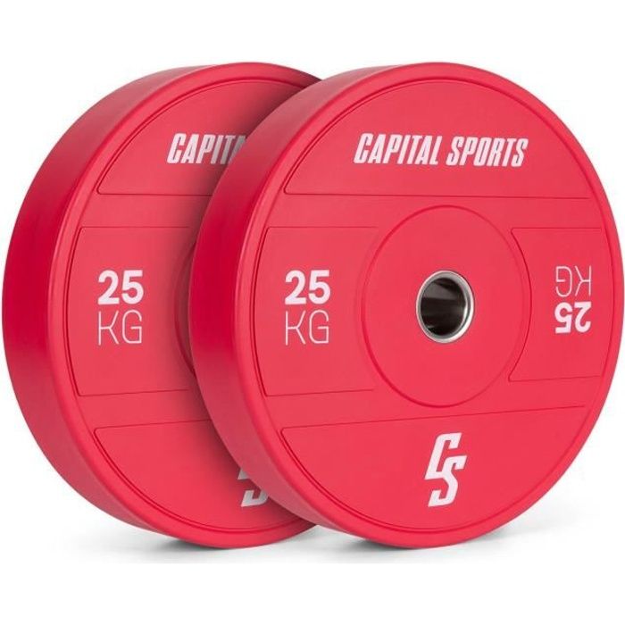 Disques pour haltères, barres Cross-Training et olympiques -CAPITAL SPORTS Nipton 2021 -2x 15kg - Rouge