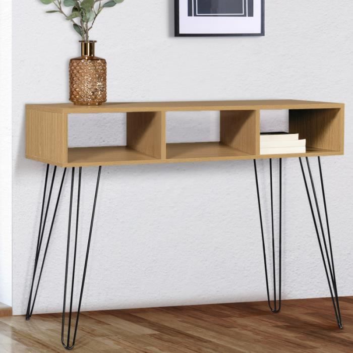 IDMARKET Console vintage NOEMI 3 compartiments bois pied épingle