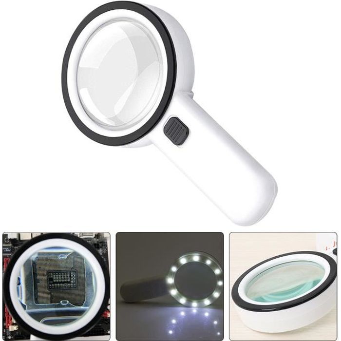 12 led de lecture Loupe avec Lumières 30X LED Loupe de Poche Haute Puissance Loupe Grossissante Loupe liseuse