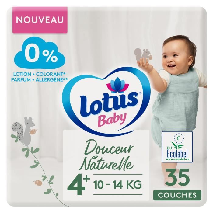 LOTUS BABY Couches Douceur Naturelle taille 4+ - 10 à 14 kg - Le paquet de 35 couches