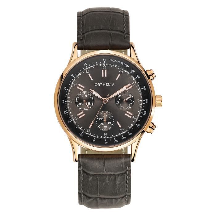 ORPHELIA - Montre Hommes - Quartz - Multi-Cadrans - Bracelet en Cuir - Gris - OR81507