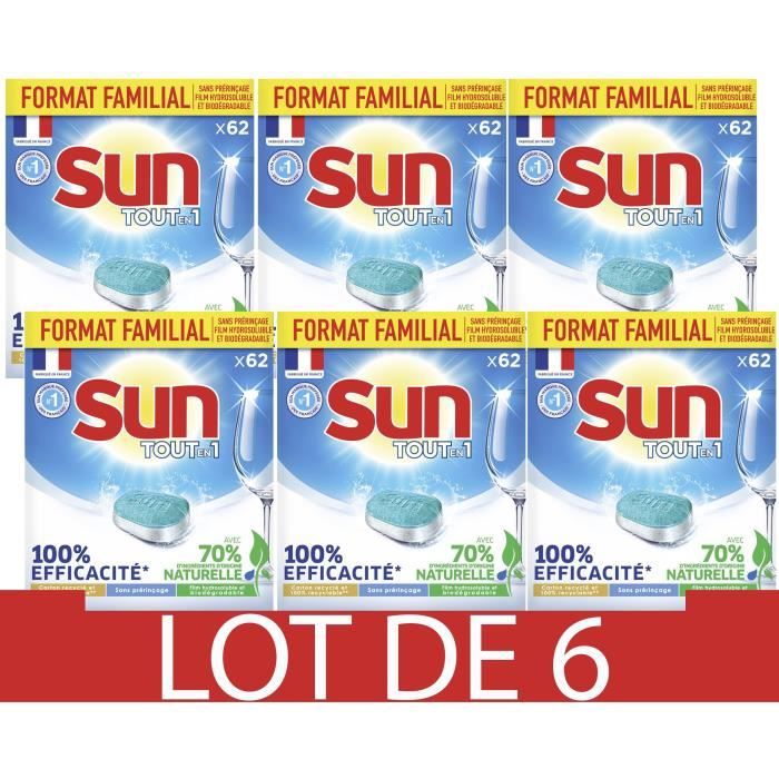 SUN 62 Tablettes Lave-Vaisselle Standard - Format familial - Lot de 6