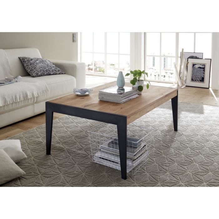 Table basse en chene massif avec pied en métal laqué noir - L102 x H43 x P73 cm