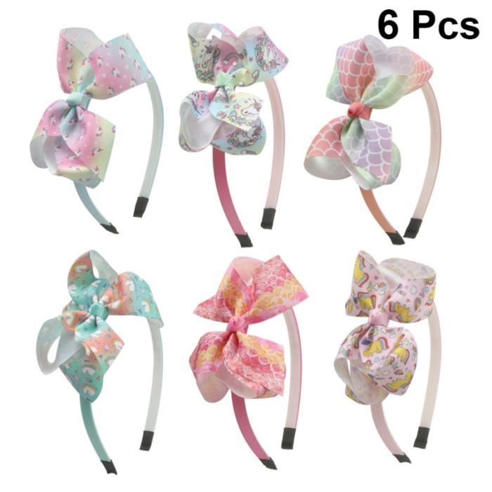 6pcs licorne cerceau arc-noeud bande de tissu bandeau adorable accessoire de pour enfants filles (8 + CASQUE AUDIO ENFANT