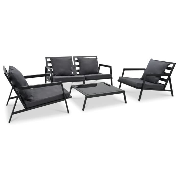 vidaXL Salon de jardin 4 pcs avec coussins Aluminium Gris foncé Poids: 43.55