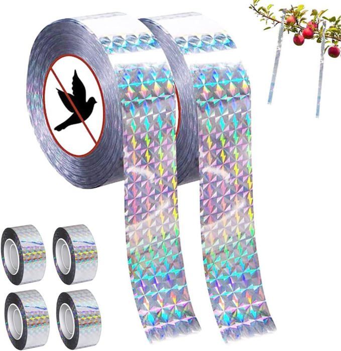 Repulsive Items Ruban Repulsif pour Oiseaux 4 Pièces 80m x 2.5cm Bande Répulsive Anti ...