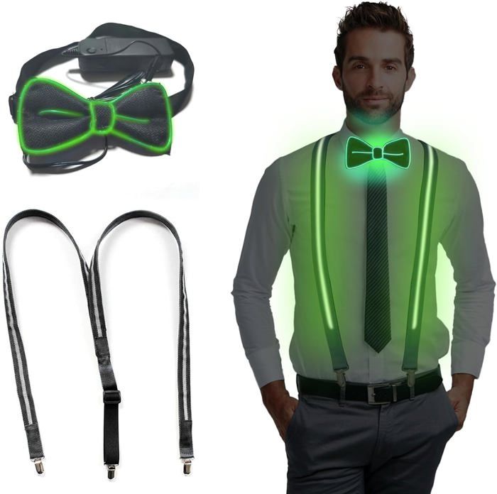 Lot De 2 Bretelles Lumineuses LED Pour Homme Avec Nœud Papillon - Tenue Rave Éclatante Pour Festivals, Concerts Et Halloween