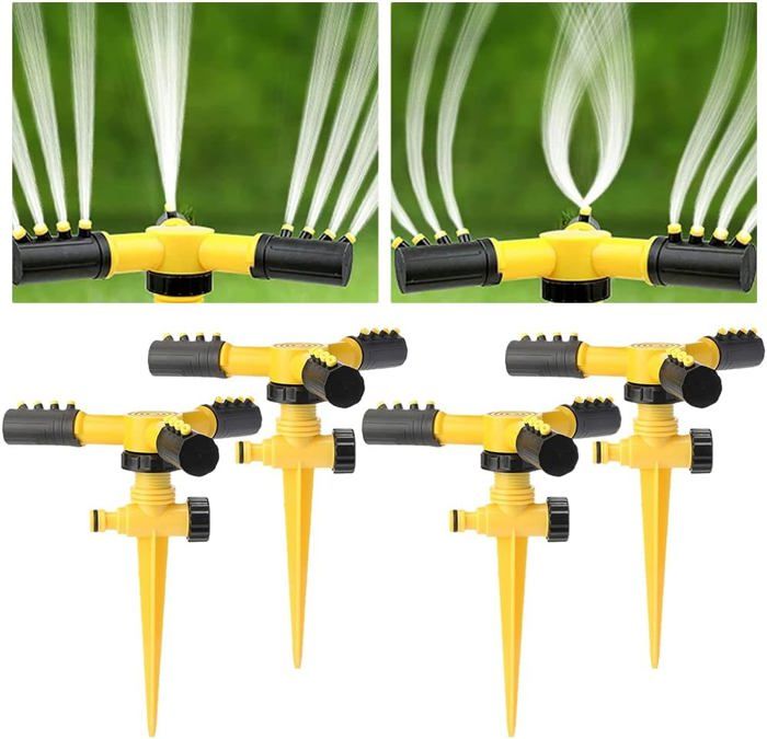 Arroseurs de Pelouse 4 Pièces Arroseur de Jardin Rotatif à 360 ° Irrigation Automatique réglablesGrandes Surfaces Jusquà 80 m²